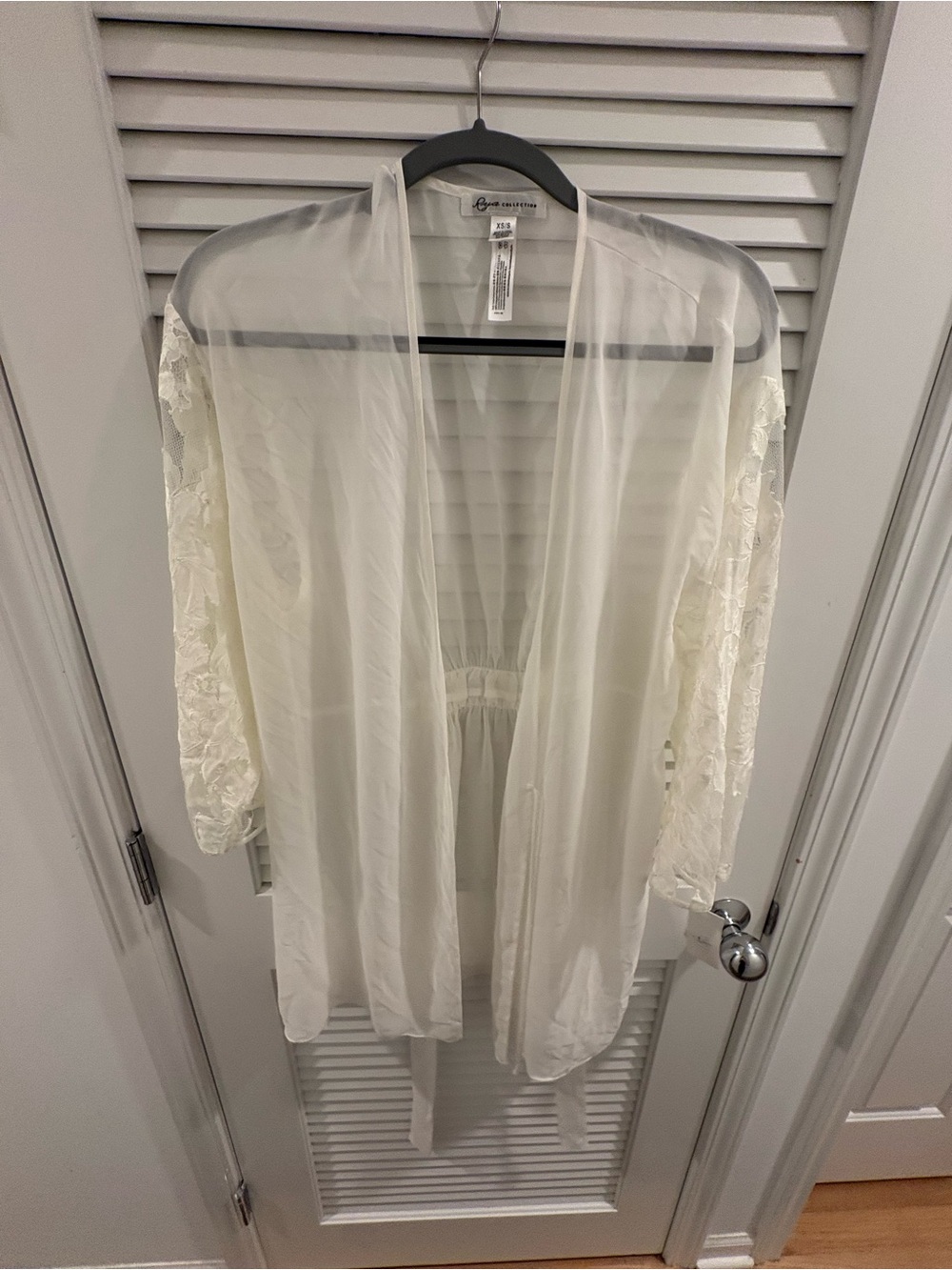 Anthropologie Sheer Lace-Sleeve Robe in Ivory